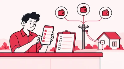 A local broadband operator checks billing software on a phone beside a fibre pole, partner wallet and customer checklist.