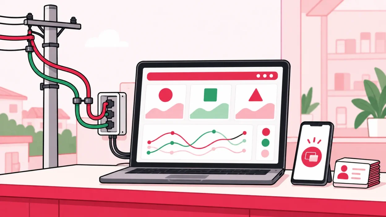 An Indian broadband operator manages two ISP connections, customer records and recharges from one shop counter.