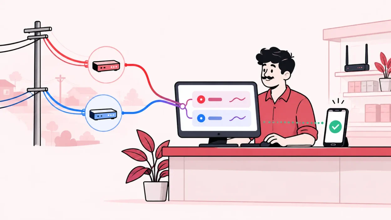 A local broadband operator connects OneBroadband and GTPL accounts, customer recharges and partner work in one simple panel.