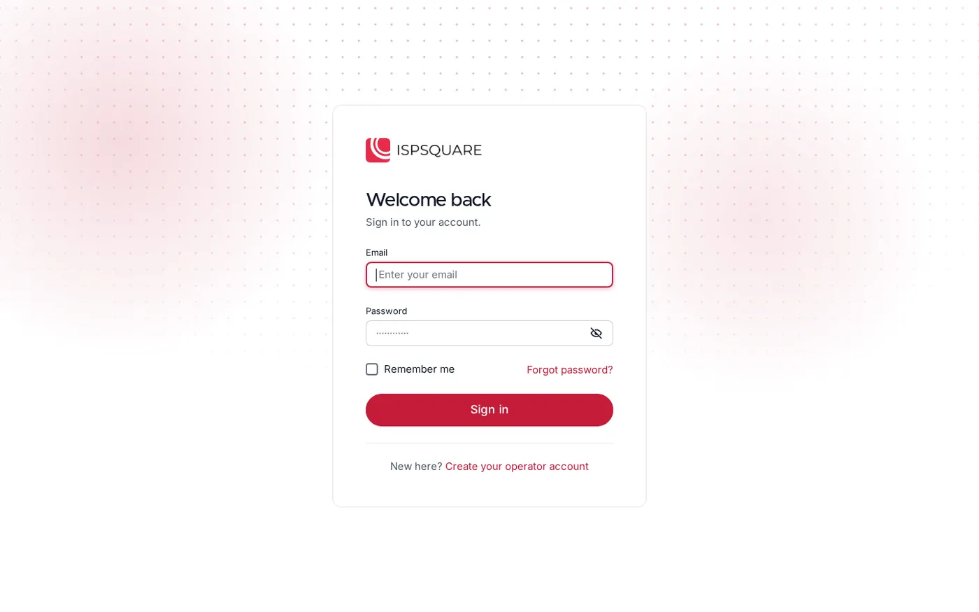 ISP Square’s operator login is the starting point for connecting your partner accounts