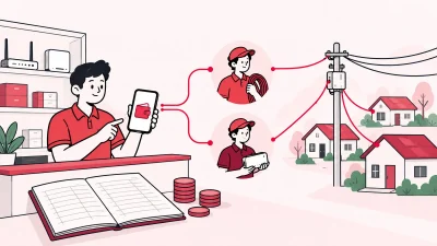 Line illustration of a broadband reseller wallet linking a shop, partner, and recharge phone.