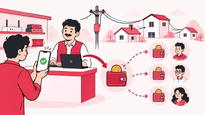 A broadband shop operator sends a recharge commission through a three-level partner network.